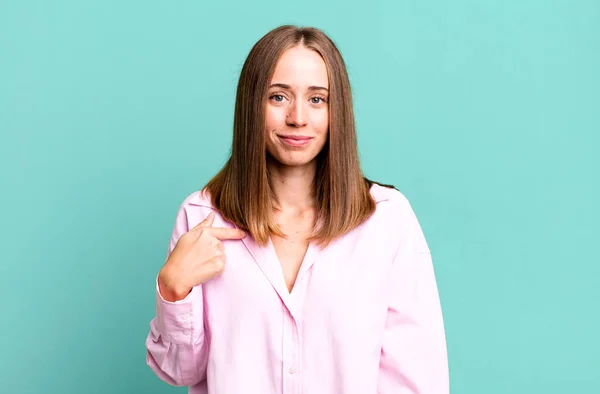 Looking Proud Confident Happy Smiling Pointing Self Making Number One — Stock Photo, Image
