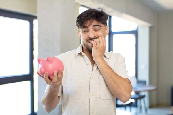 Young Handsome Man Feeling Scared Worried Angry Looking Side Piggy — Stock Photo, Image