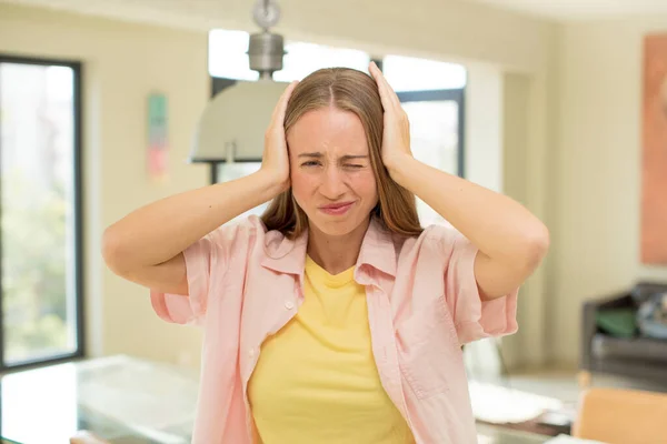 Pretty Blond Woman Feeling Frustrated Annoyed Sick Tired Failure Fed — Stock Photo, Image