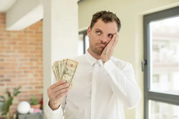 Feeling Bored Frustrated Sleepy Tiresome Dollar Banknotes Concept — Stock Photo, Image