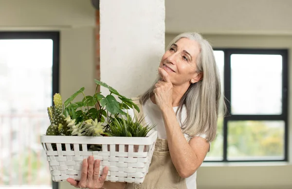 Pretty Senior Woman Smiling Happy Confident Expression Hand Chin Gardener — Stock Photo, Image