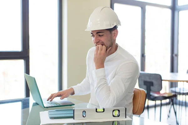 Young Handsome Man Feeling Scared Worried Angry Looking Side Architect — Stock Photo, Image