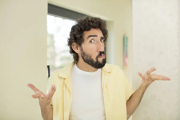 Young Crazy Bearded Man Feeling Clueless Confused Having Idea Absolutely — Stock Photo, Image