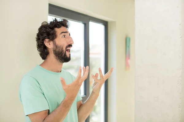 Young Crazy Bearded Man Looking Desperate Frustrated Stressed Unhappy Annoyed — Stock Photo, Image