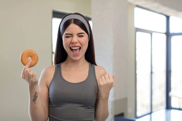 Pretty Young Woman Looking Angry Annoyed Frustrated Donut Concept — Stock Photo, Image