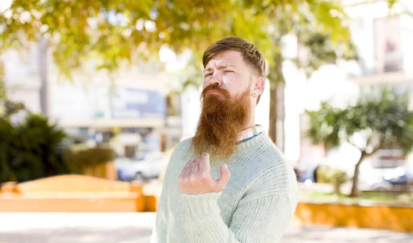 Red Hair Bearded Man Feeling Happy Successful Confident Facing Challenge — Stock Photo, Image