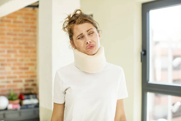 Young Pretty Woman Feeling Sad Whiney Unhappy Look Crying Accident — Stock Photo, Image
