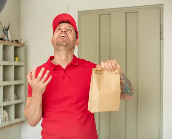 Screaming Hands Air Delivery Take Away Concept — Stock Photo, Image