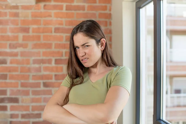 Young Adult Pretty Woman Feeling Displeased Disappointed Looking Serious Annoyed — Stock Photo, Image