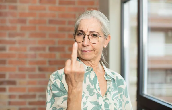 Senior Pretty Woman Feeling Angry Annoyed Rebellious Aggressive Flipping Middle — Stock Photo, Image