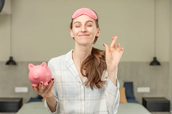Crossing Fingers Hoping Good Luck Piggy Bank Concept — Stock Photo, Image