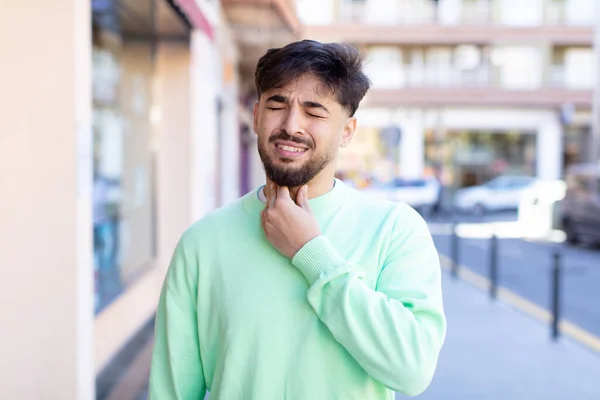Young Handsome Man Feeling Ill Sore Throat Flu Symptoms Coughing — Stock Photo, Image