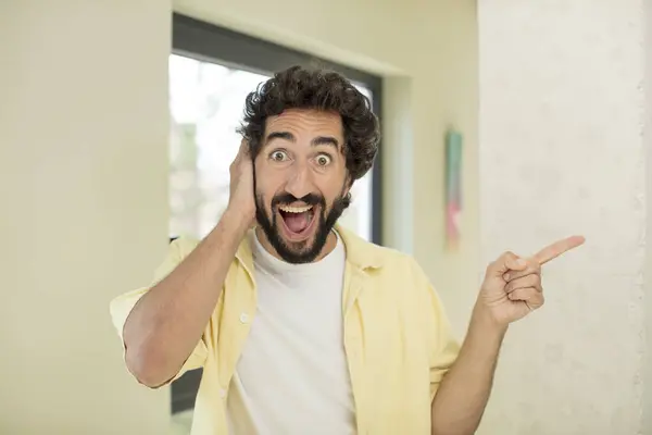 Young Crazy Bearded Man Laughing Looking Happy Positive Surprised Realizing — Stock Photo, Image