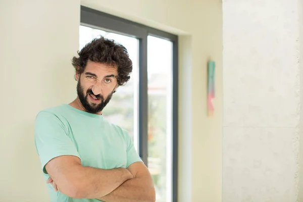 Young Crazy Bearded Man Feeling Displeased Disappointed Looking Serious Annoyed — Stock Photo, Image