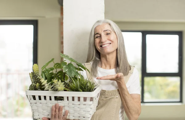 Pretty Senior Woman Smiling Cheerfully Feeling Happy Showing Concept Gardener — Stock Photo, Image