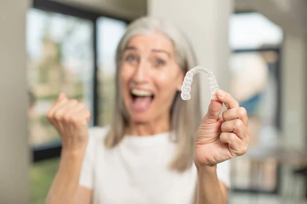 Pretty Senior Woman Looking Angry Annoyed Frustrated Dental Retainer — Stock Photo, Image