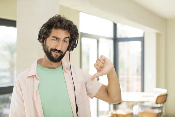 Young Crazy Man Listening Music Headphones — Stock Photo, Image