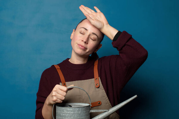 looking stressed, tired and frustrated, drying sweat off forehead, feeling hopeless and exhausted