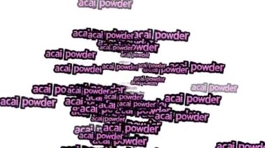 Beyaz arka planda ACAI POWDER sözleriyle saçılmış animasyon videosu