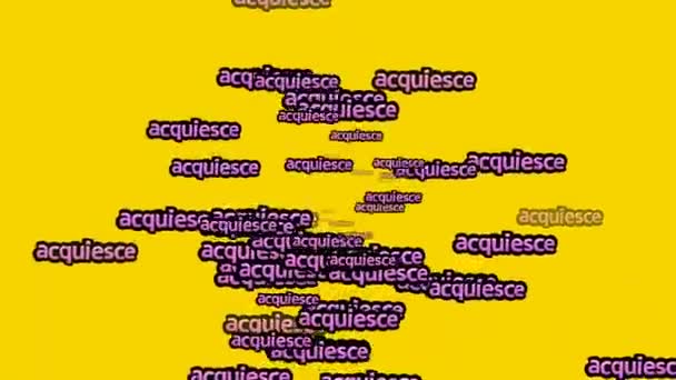 Animated Video Scattered Words Acquiesce Yellow Background — Stock Video