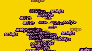Sarı arka planda ACOLYTE sözleriyle saçılmış animasyon videosu