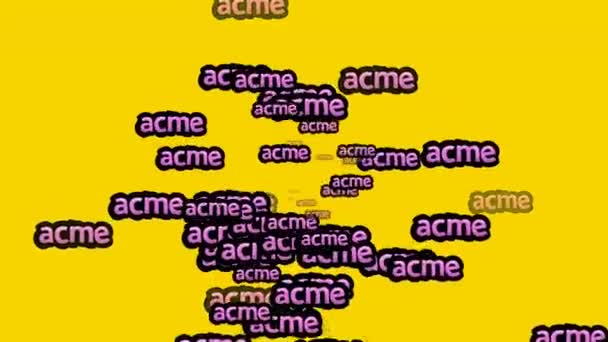 Анимированное Видео Разбросанное Словами Acme Желтом Фоне — стоковое видео