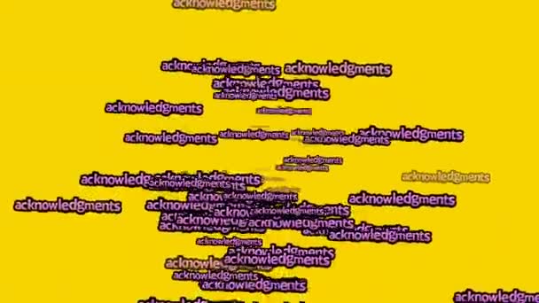 黄色い背景に言葉を散りばめたアニメーションビデオ Acknowledgments — ストック動画