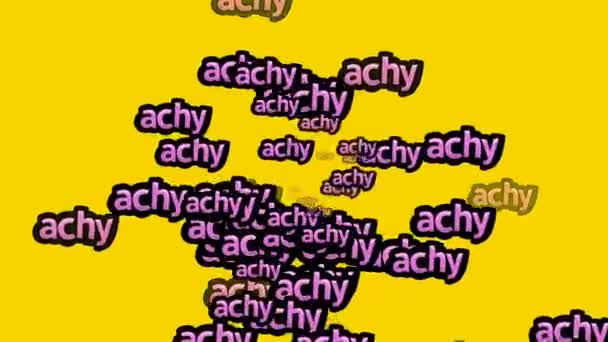 Achy という言葉が黄色い背景に散りばめられたアニメーションビデオ — ストック動画