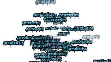 Beyaz arka planda ACROBATICS sözleriyle dağılmış animasyon videosu