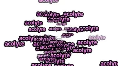 Beyaz arkaplanda ACOLYTE sözleriyle saçılmış animasyon videosu