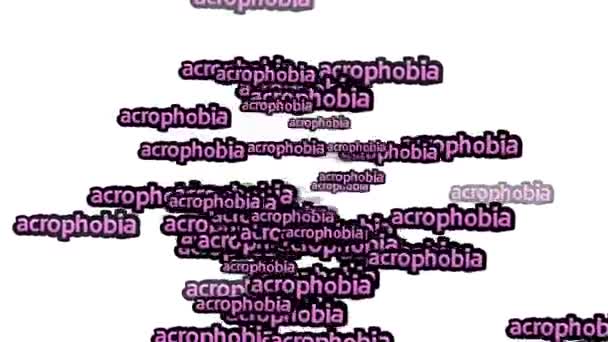 Анимированное Видео Разбросанное Словами Acrophobia Белом Фоне — стоковое видео