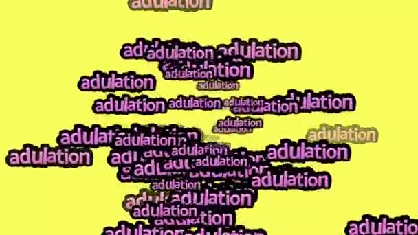 Κινούμενο Βίντεο Διάσπαρτο Τις Λέξεις Adulation Κίτρινο Φόντο — Αρχείο Βίντεο