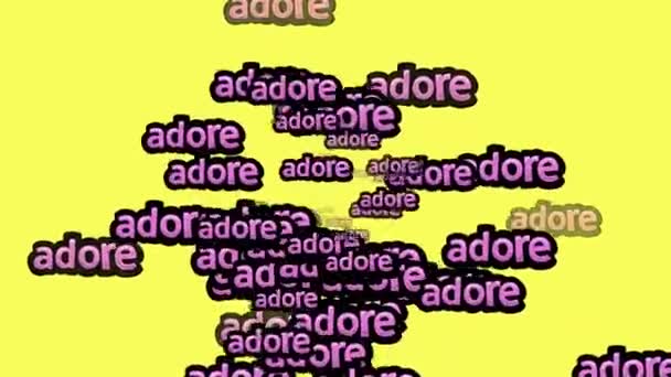 Animated Video Scattered Words Adore Yellow Background — Stock Video