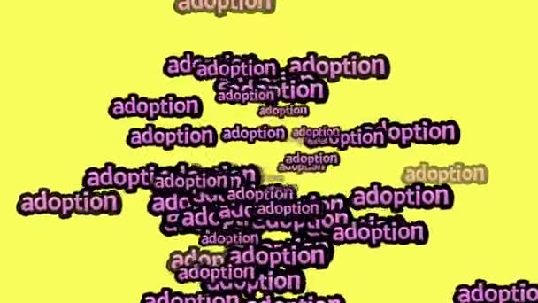 Sarı Arka Planda Adoption Sözleriyle Dağılmış Animasyon Videosu — Stok video
