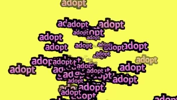 Sarı Arka Planda Adopt Sözleriyle Dağılmış Animasyon Videosu — Stok video