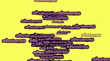 Sarı arka planda ADHESİVENESS sözleriyle dağılmış animasyon videosu