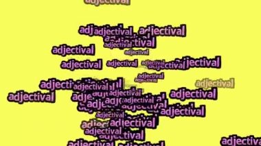 Sarı arka planda ADJECTIVAL sözleriyle dağılmış animasyon videosu