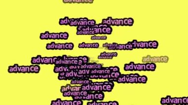 Sarı arka planda ADVANCE sözleriyle saçılmış animasyon videosu