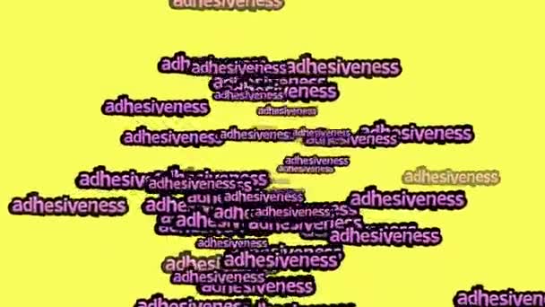 Κινούμενο Βίντεο Διάσπαρτο Τις Λέξεις Adhesiveness Κίτρινο Φόντο — Αρχείο Βίντεο