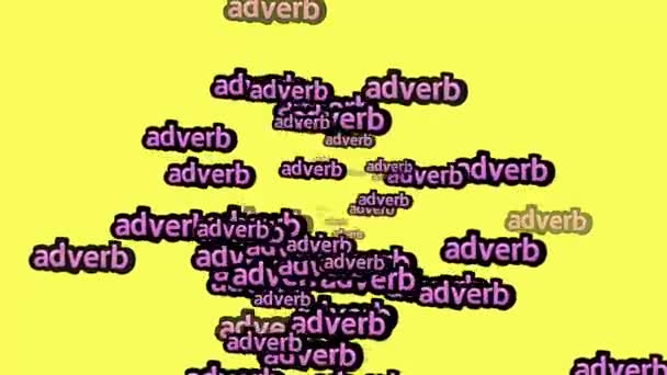 Animowany Film Rozrzucony Słowami Adverb Żółtym Tle — Wideo stockowe