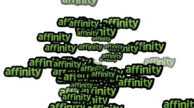 Beyaz arka planda AFFINITY sözleriyle saçılmış animasyon videosu