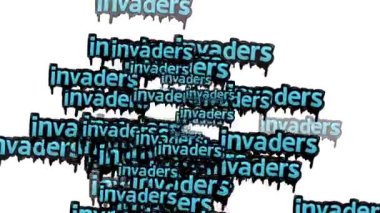 Animasyon videosu beyaz arkaplanda INVADERS sözleriyle dağınık