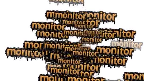 Анимированное Видео Разбросанное Словами Monitor Белом Фоне — стоковое видео