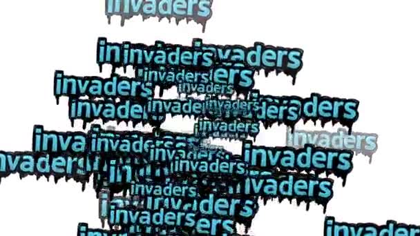 Animasi Video Tersebar Dengan Kata Kata Invaders Pada Latar Belakang — Stok Video