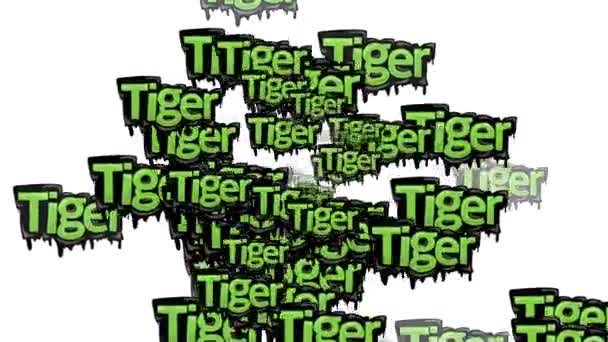 Анімаційне Відео Розсіяне Словами Tiger Білому Тлі — стокове відео