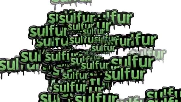 Animované Video Rozptýlené Slovy Sulfur Bílém Pozadí — Stock video