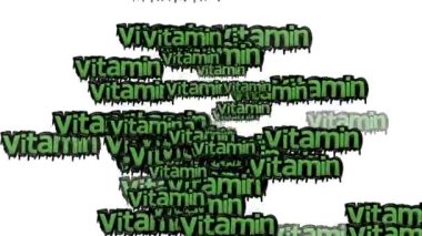 Beyaz arka planda VITAMIN sözleriyle dağılmış animasyon videosu