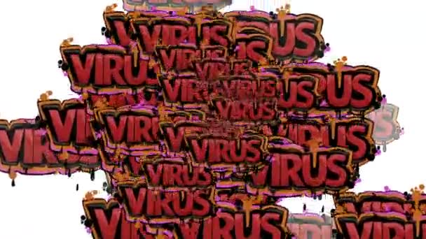 Κινουμένων Σχεδίων Βίντεο Διάσπαρτα Τις Λέξεις Virus Λευκό Φόντο — Αρχείο Βίντεο