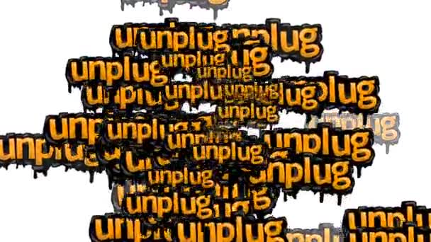 배경에 유니버설 Unplug 이라는 단어가 흩어져 애니메이션 — 비디오
