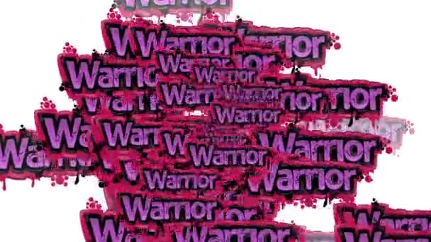 Animerad Video Utspridda Med Orden Warrior Vit Bakgrund — Stockvideo